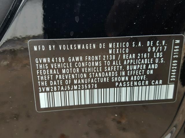 3VW2B7AJ5JM235976 - 2018 VOLKSWAGEN JETTA S 黑色 照片 10