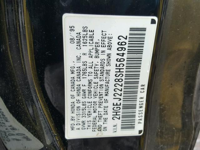 2HGEJ2228SH564962 - 1995 HONDA CIVIC DX BLACK photo 10