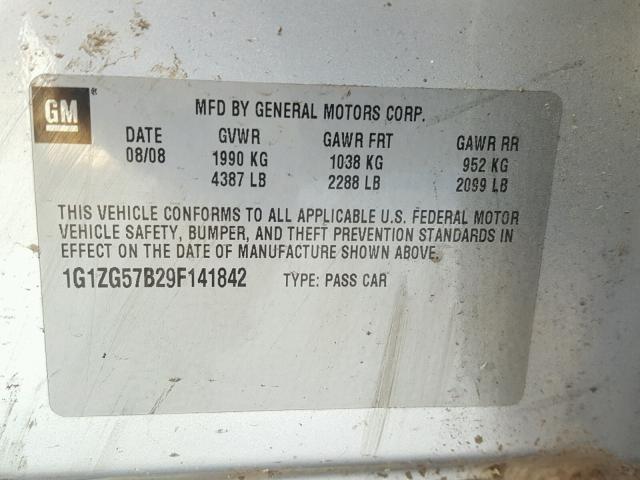 1G1ZG57B29F141842 - 2009 CHEVROLET MALIBU LS SILVER photo 10