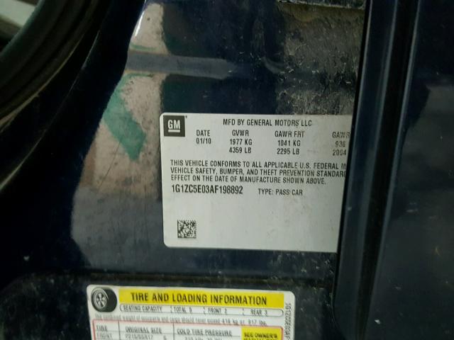 1G1ZC5E03AF198892 - 2010 CHEVROLET MALIBU 1LT 蓝色 照片 10