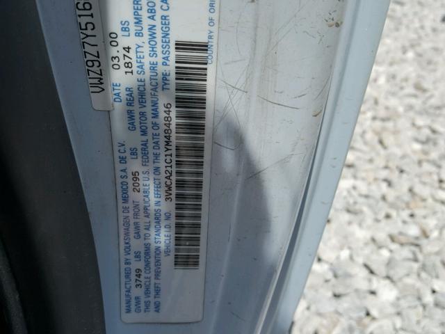 3VWCA21C1YM484846 - 2000 VOLKSWAGEN NEW BEETLE 蓝色 照片 10