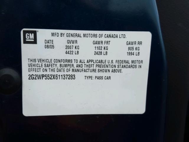 2G2WP552X61137283 - 2006 PONTIAC GRAND PRIX BLUE photo 10