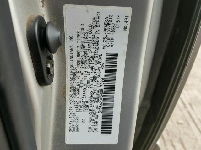 5TDBA23C54S017399 - 2004 TOYOTA SIENNA LE SILVER photo 10