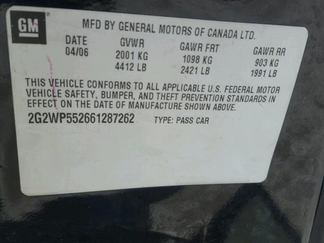 2G2WP552661287262 - 2006 PONTIAC GRAND PRIX BLACK photo 10