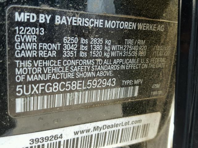 5UXFG8C58EL592943 - 2014 BMW X6 XDRIVE5 BLACK photo 10