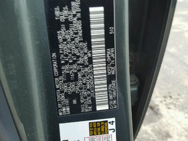 JTLKT324054013076 - 2005 TOYOTA SCION XB შავი ფოტო 10