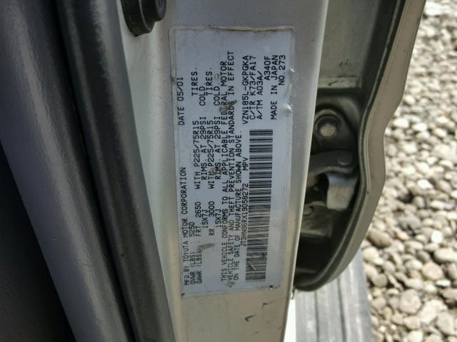 JT3HN86RX19058272 - 2001 TOYOTA 4RUNNER SR SILVER photo 10