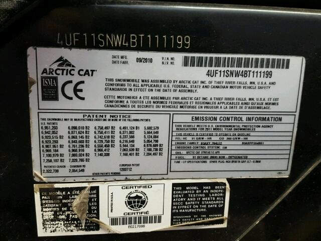 4UF11SNW4BT111199 - 2011 ARTC 800CC BLACK photo 10