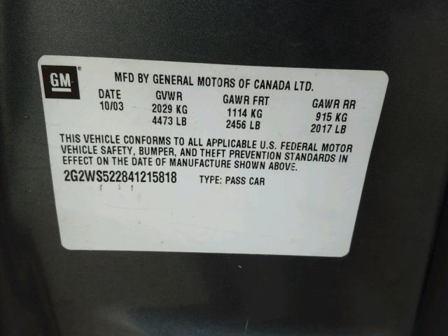 2G2WS522841215818 - 2004 PONTIAC GRAND PRIX Boz foto 10