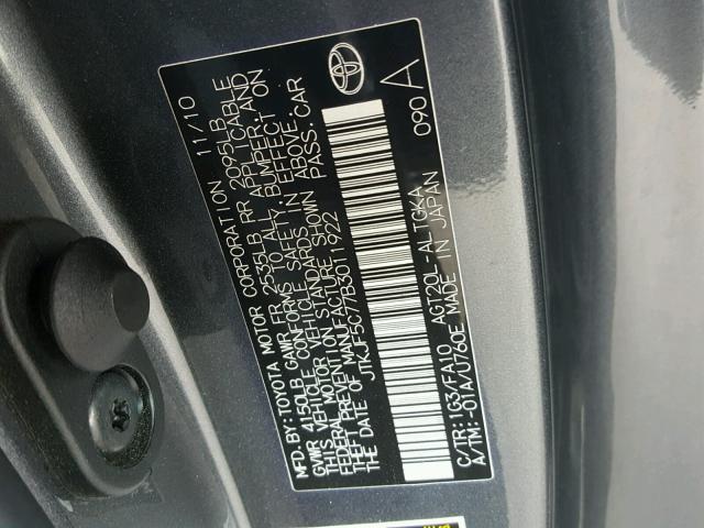 JTKJF5C77B3011922 - 2011 TOYOTA SCION TC 灰色 照片 10