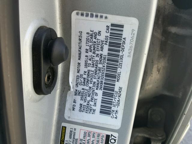 1NXBR32E65Z470361 - 2005 TOYOTA COROLLA CE SILVER photo 10