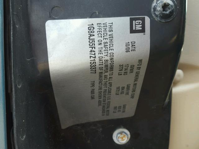 1G8AJ55F47Z153377 - 2007 SATURN ION LEVEL GREEN photo 10