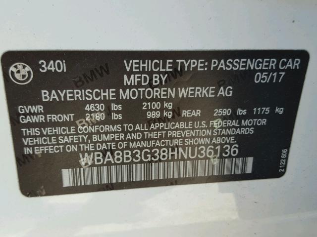 WBA8B3G38HNU36136 - 2017 BMW 340 I Beyaz fotoğraf 10