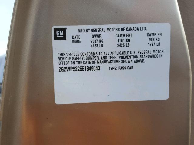 2G2WP522551349043 - 2005 PONTIAC GRAND PRIX TAN photo 10