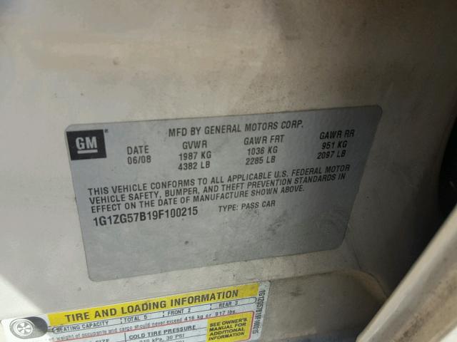 1G1ZG57B19F100215 - 2009 CHEVROLET MALIBU LS 金色 照片 10