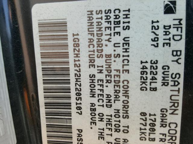 1G8ZH1272WZ205107 - 1998 SATURN SC2 GRAY photo 10