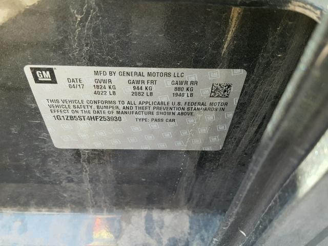 1G1ZB5ST4HF253930 - 2017 CHEVROLET MALIBU LS GRAY photo 10