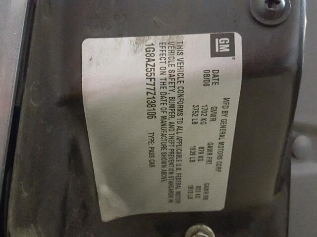 1G8AZ55F77Z138106 - 2007 SATURN ION LEVEL GRAY photo 10