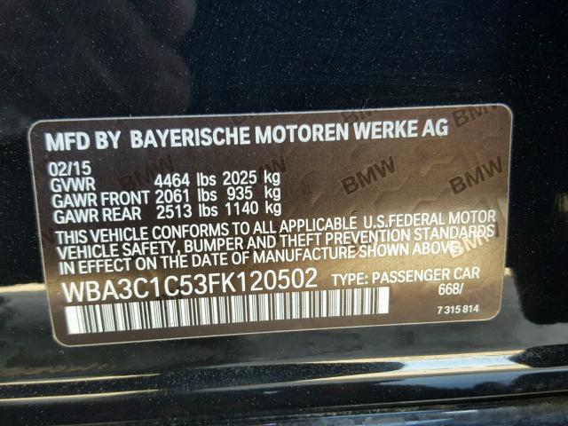 WBA3C1C53FK120502 - 2015 BMW 328 I SULE BLACK photo 10