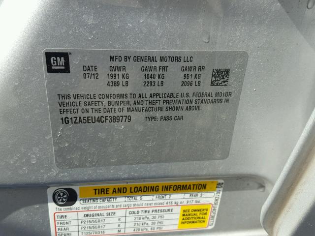 1G1ZA5EU4CF389779 - 2012 CHEVROLET MALIBU LS 银色 照片 10