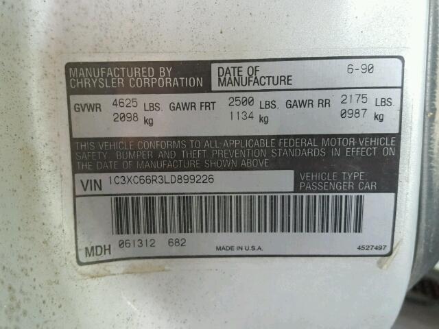 1C3XC66R3LD899226 - 1990 CHRYSLER NEW YORKER 灰色 照片 10