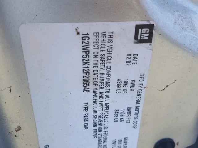 1G2WP52K12F206546 - 2002 PONTIAC GRAND PRIX 银色 照片 10