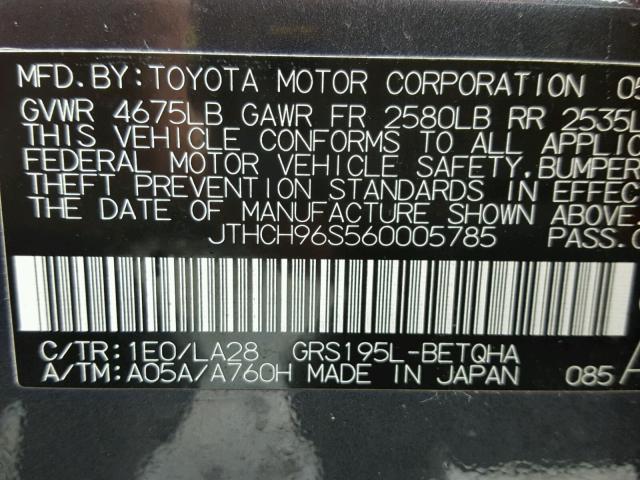 JTHCH96S560005785 - 2006 LEXUS GS GENERAT GRAY photo 10