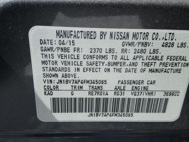 JN1BV7AP4FM345065 - 2015 INFINITI Q50 BASE GRAY photo 10