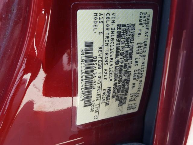 3N1BC11E68L412019 - 2008 NISSAN VERSA BURGUNDY photo 10