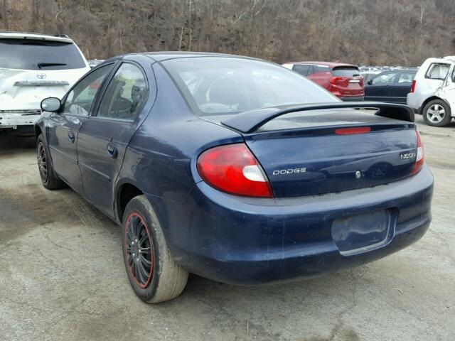 1B3ES26C42D541000 - 2002 DODGE NEON BLUE photo 3