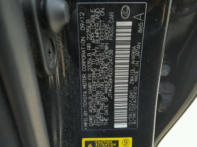 JTHKD5BH5D2124738 - 2013 LEXUS CT 200 BLACK photo 10