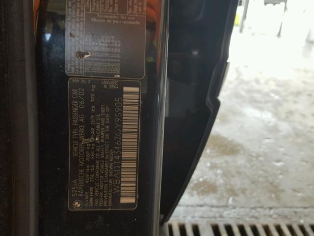 WBADT43462GY95905 - 2002 BMW 525 I AUTO BLACK photo 10