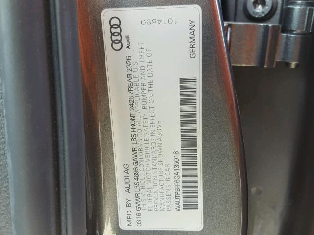 WAUTPBFF6GA135016 - 2016 AUDI A3 E-TRON GRAY photo 10