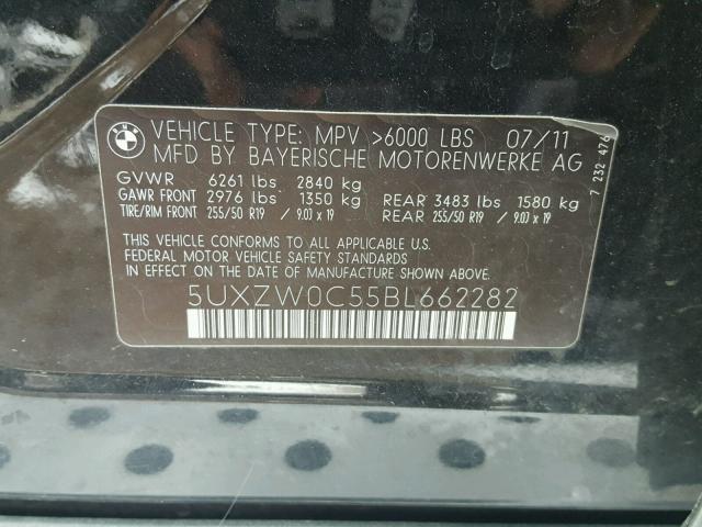 5UXZW0C55BL662282 - 2011 BMW X5 XDRIVE3 BLACK photo 10