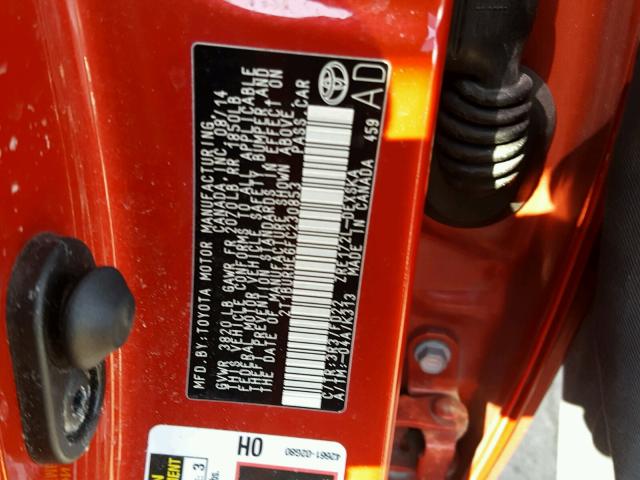 2T1BURHE6FC230853 - 2015 TOYOTA COROLLA LE 红色 照片 10