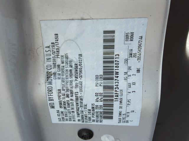 1FAFP34374W180713 - 2004 FORD FOCUS SE C SILVER photo 10