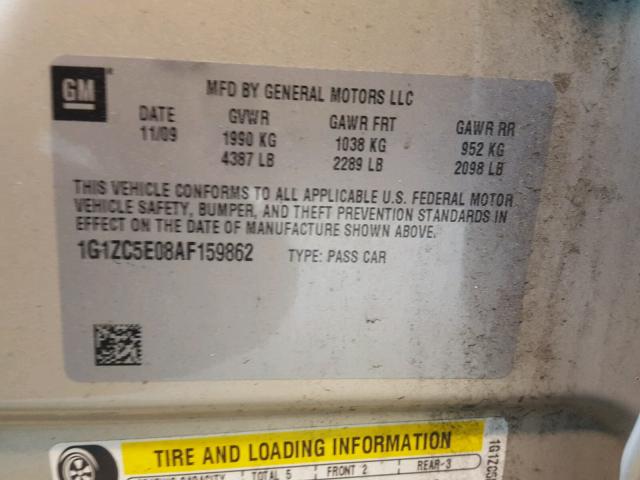 1G1ZC5E08AF159862 - 2010 CHEVROLET MALIBU 1LT GOLD photo 10