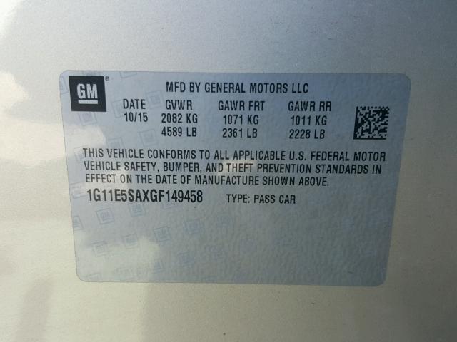 1G11E5SAXGF149458 - 2016 CHEVROLET MALIBU LIM TAN photo 10