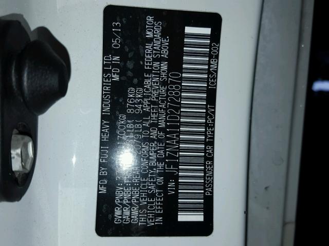 JF1ZNAA11D2728870 - 2013 TOYOTA SCION FR-S თეთრი ფოტო 10