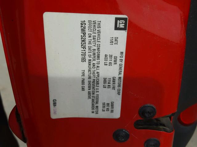 1G2WP52K52F170165 - 2002 PONTIAC GRAND PRIX Qırmızı foto 10