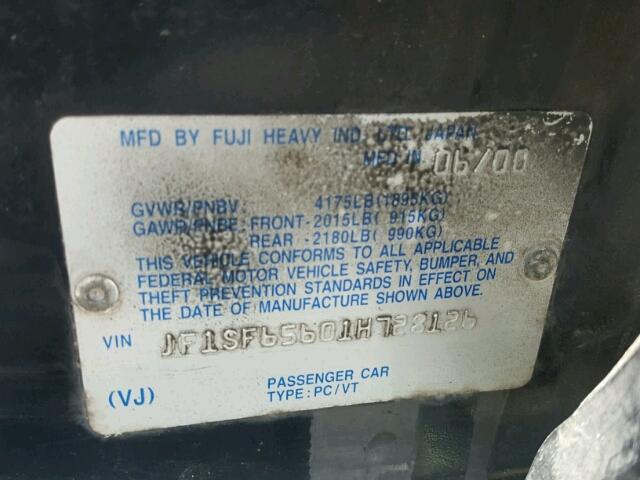 JF1SF65601H728126 - 2001 SUBARU FORESTER S 黑色 照片 10