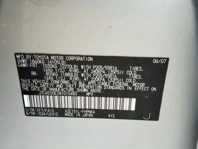 JTLKE50E281015483 - 2008 TOYOTA SCION XB Gümüş foto 10