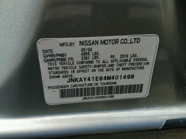 JNKAY41E84M401498 - 2004 INFINITI M45 SILVER photo 10