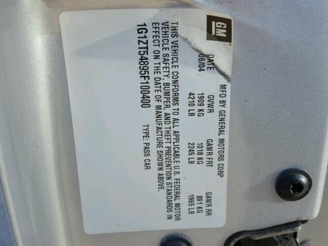 1G1ZT54895F100400 - 2005 CHEVROLET MALIBU LS 灰色 照片 10