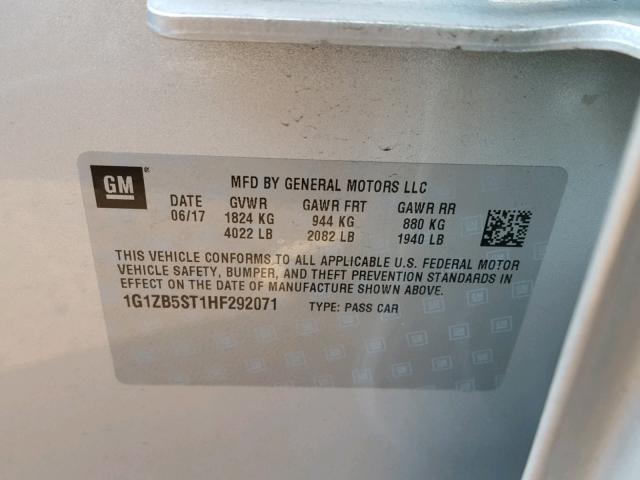 1G1ZB5ST1HF292071 - 2017 CHEVROLET MALIBU LS 银色 照片 10