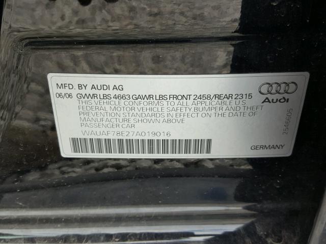 WAUAF78E27A019016 - 2007 AUDI A4 2 BLACK photo 10