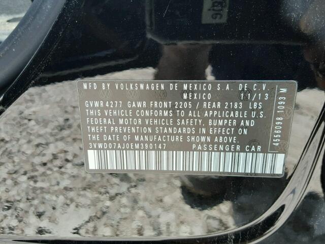 3VWD07AJ0EM390147 - 2014 VOLKSWAGEN JETTA SE 黑色 照片 10