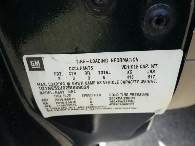 1G1NE52J92M639024 - 2002 CHEVROLET MALIBU LS მწვანე ფოტო 10