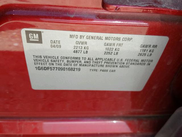 1G6DF577090168219 - 2009 CADILLAC CTS RED photo 10