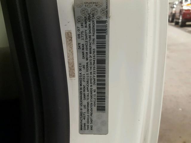 3VWFF31Y67M416783 - 2007 VOLKSWAGEN NEW BEETLE თეთრი ფოტო 10